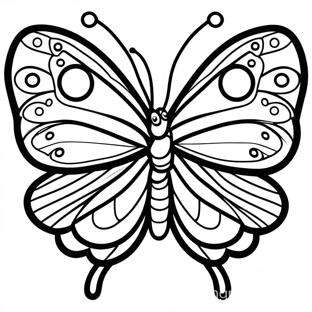 cute butterfly , Coloring Page, black and white, line art, white background, Simplicity, Ample White Space. The background of the coloring page is plain white to make it easy for young children to color within the lines. The outlines of all the subjects are easy to distinguish, making it simple for kids to color without too much difficulty