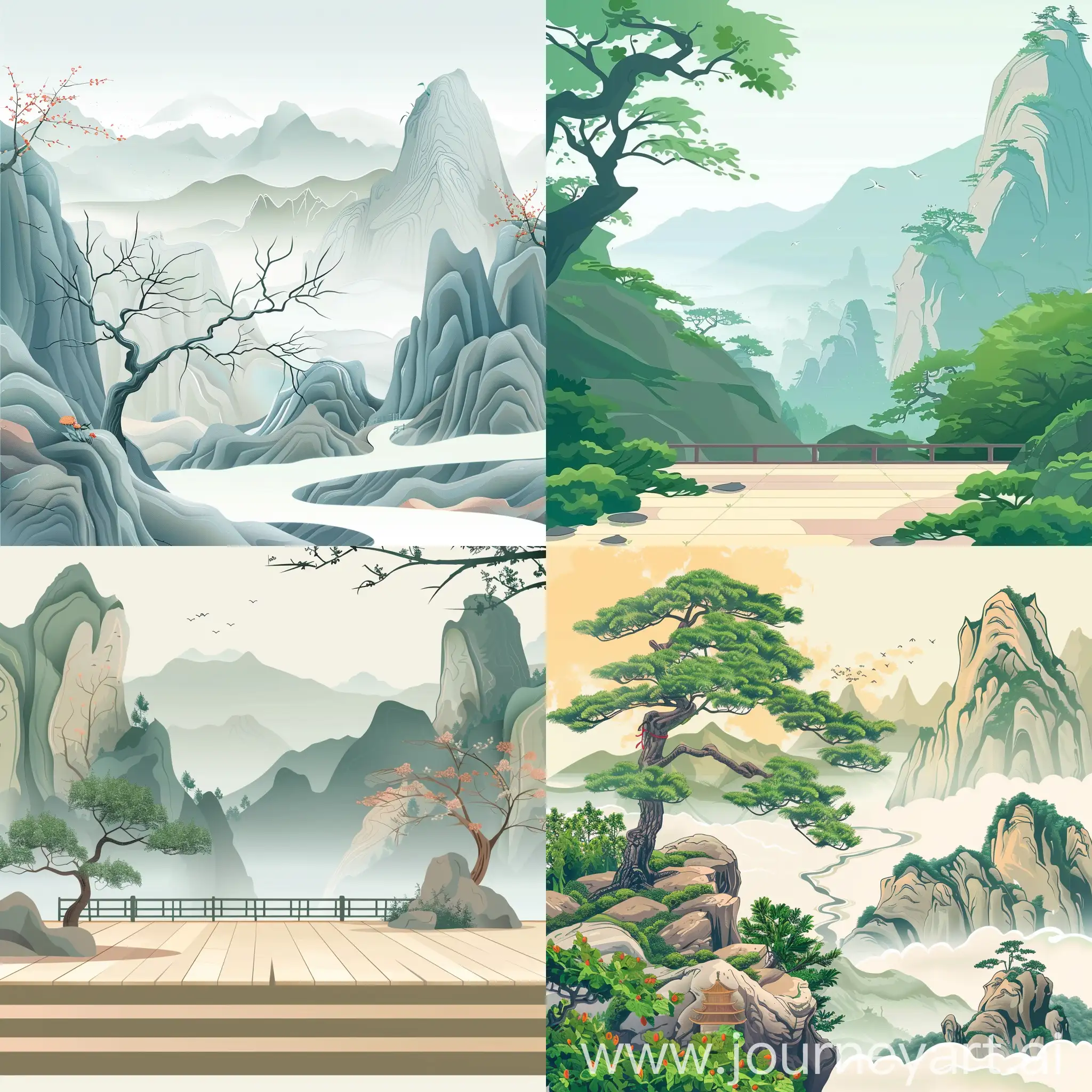 Chinese-Natural-Mountain-and-Tree-Exhibition-Stage-Scene-Illustration