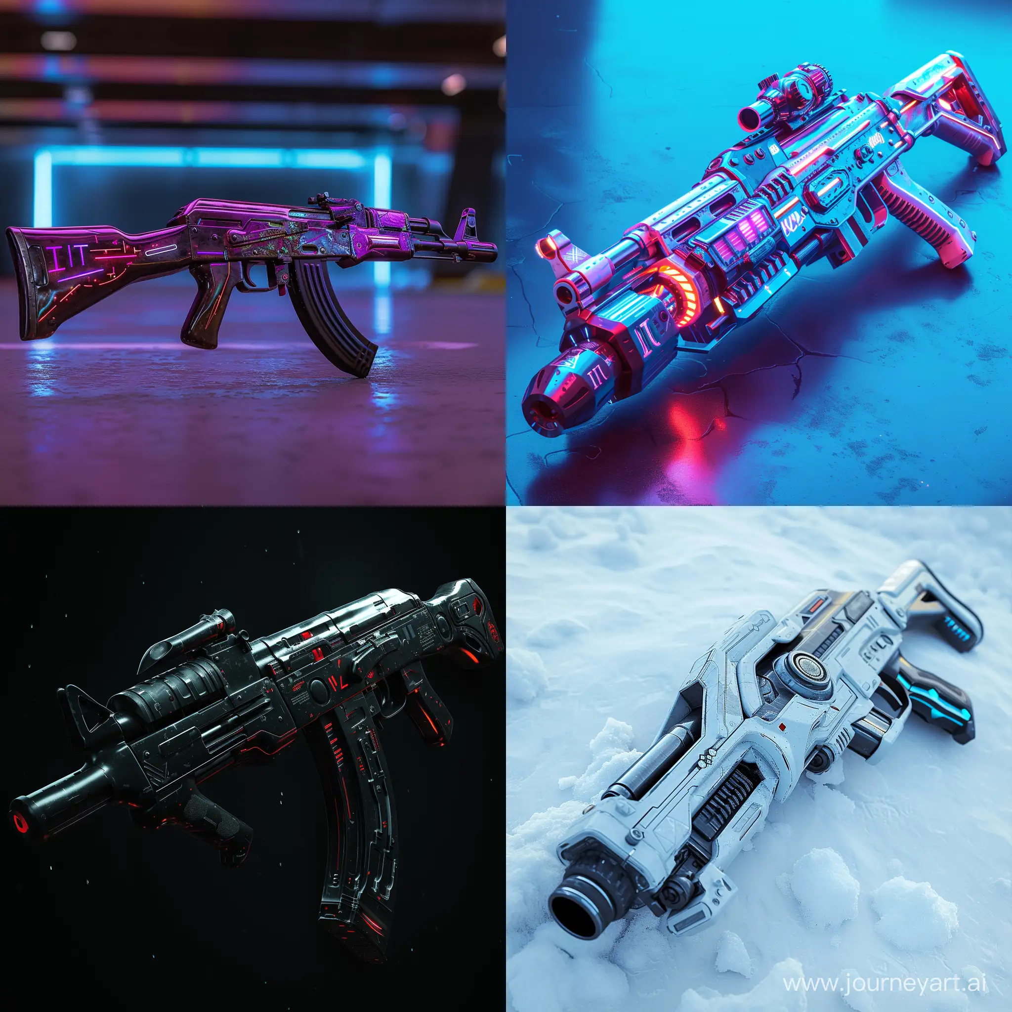 Futuristic AK-47, in IT style, in cinematic style