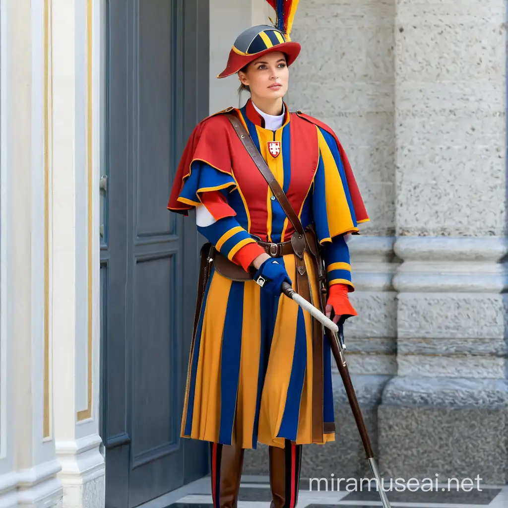 Elegant Female Swiss Guard in Traditional Uniform at Vatican City