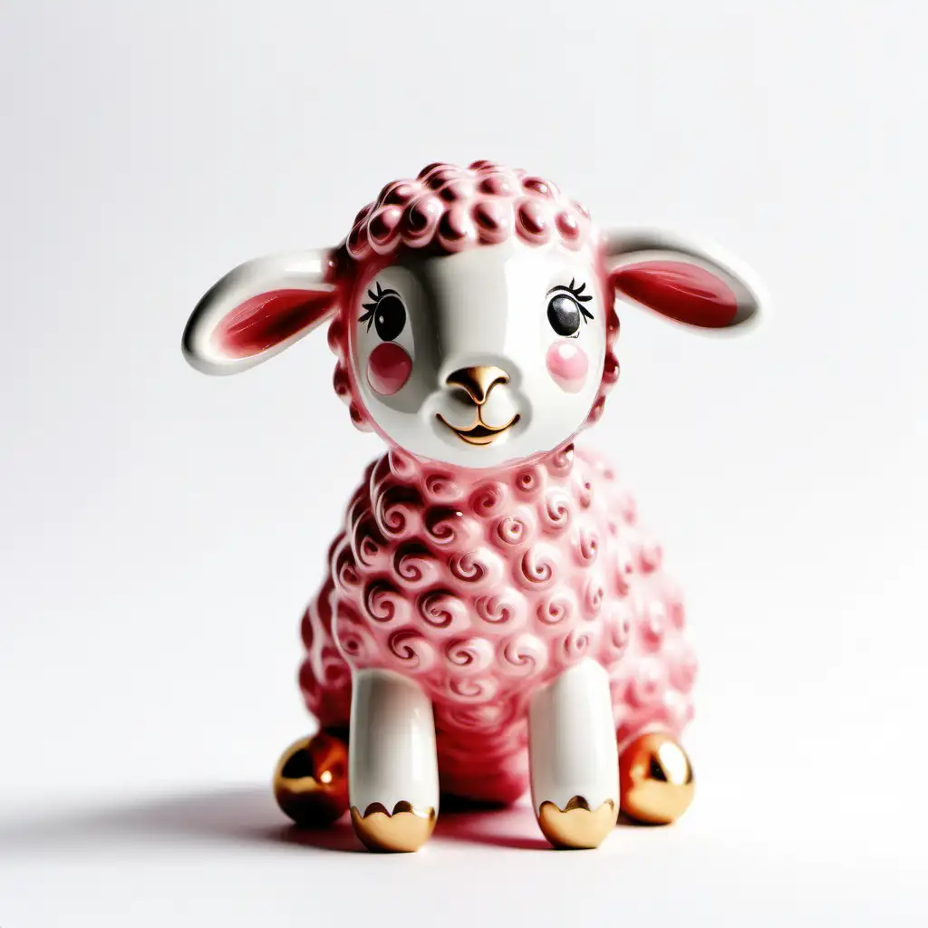 Charming Easter Ceramic Pink Lamb Decoration on a Clean White Background