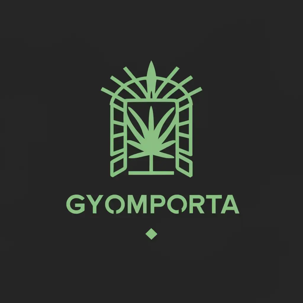 a logo design,with the text "gyomporta", main symbol:cannabis, gate open, inca, eden,Moderate,clear background
