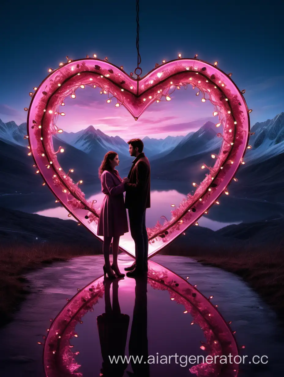 Romantic-Couple-Admiring-Pink-Heart-Decor-with-Mountain-Backdrop