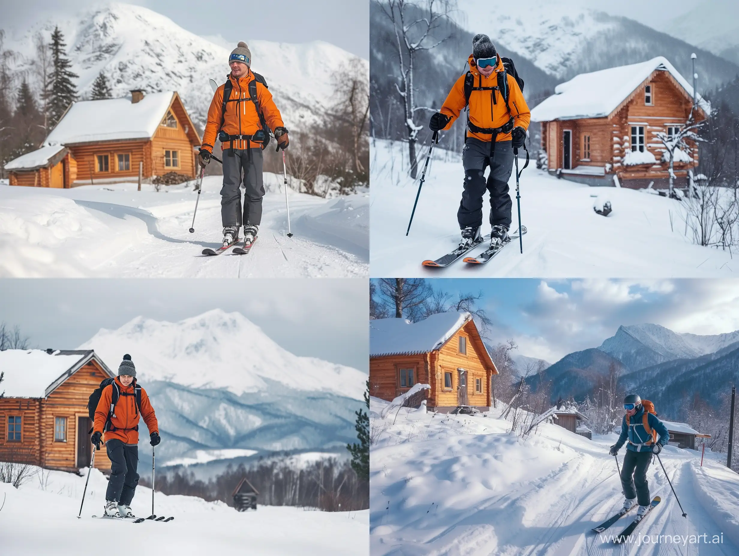 Adventure-Skiing-in-Picturesque-Karelia-Fully-Equipped-Tourism-Amidst-Wooden-Houses-and-Majestic-Mountains