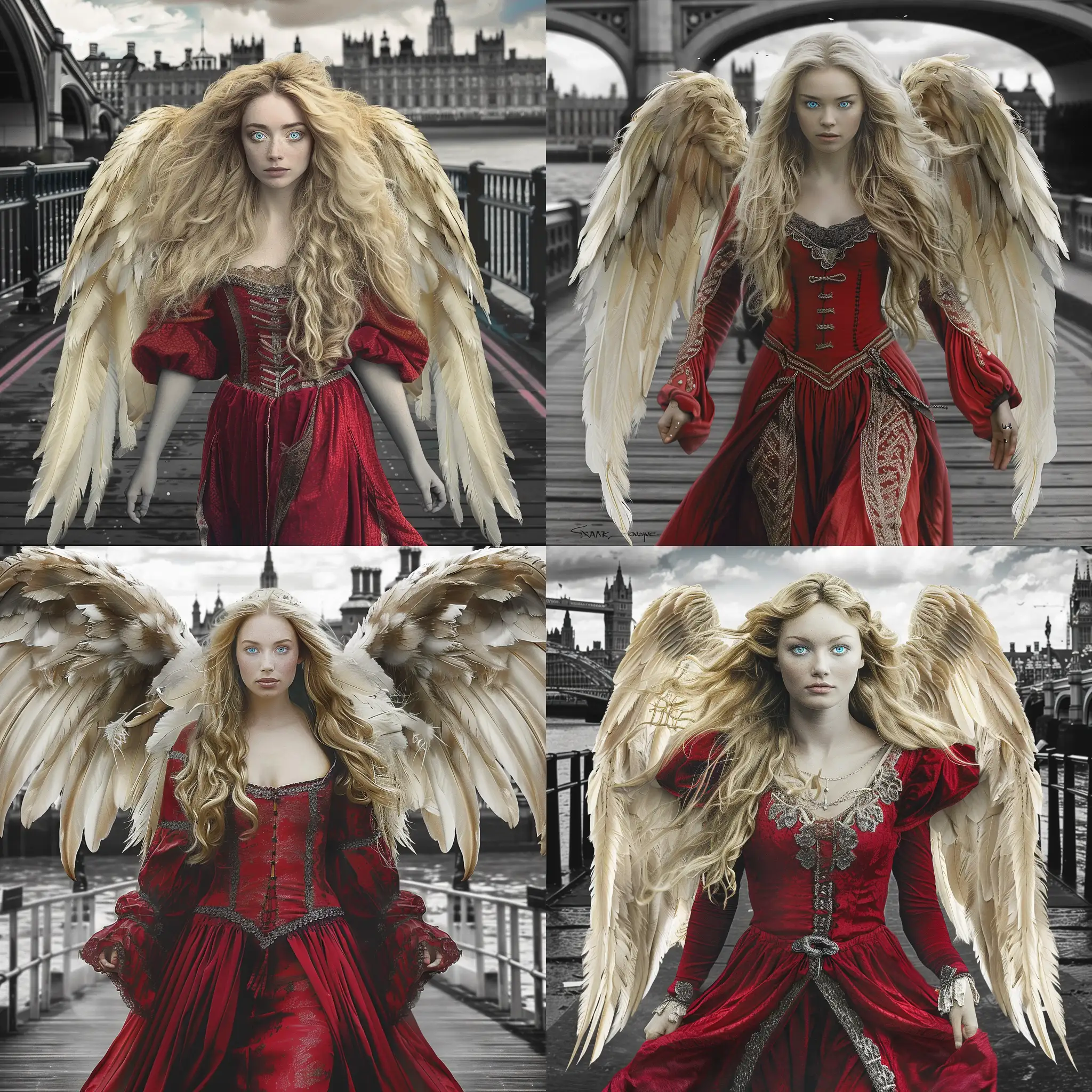 Enchanting-Blonde-Angel-in-Medieval-Attire-Roaming-Londons-Riverside