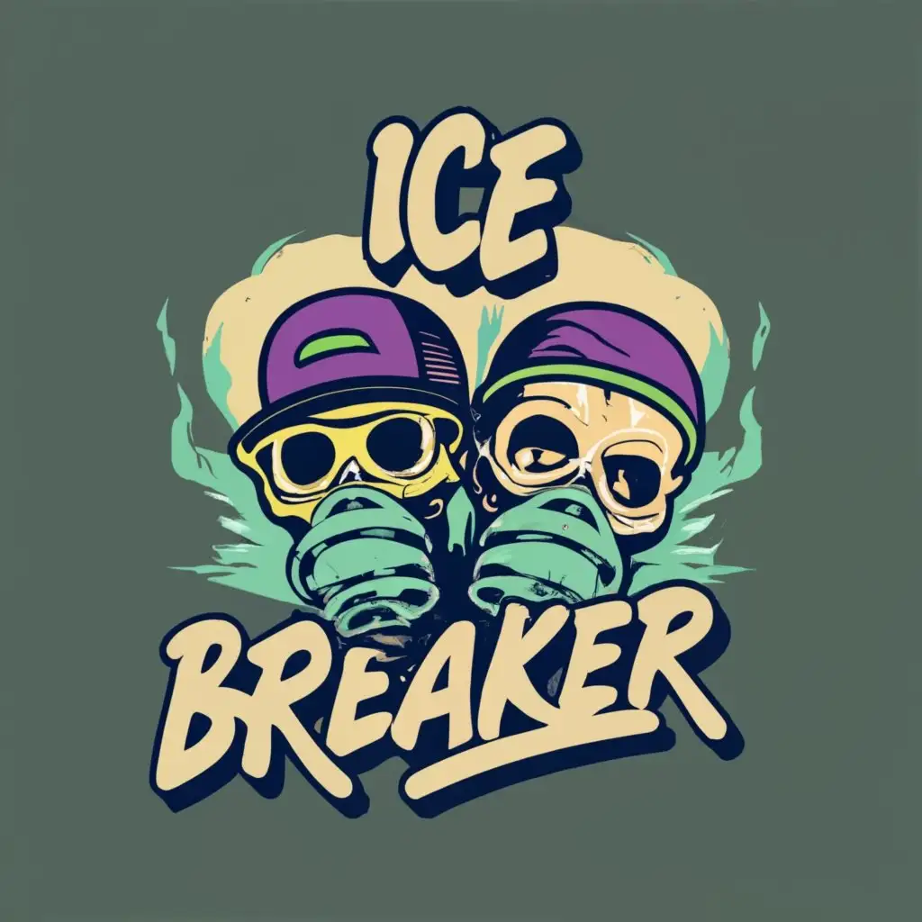 logo, skulls/gas mask, with the text "Ice Breaker", typography, be used in Retail industry purple lime green