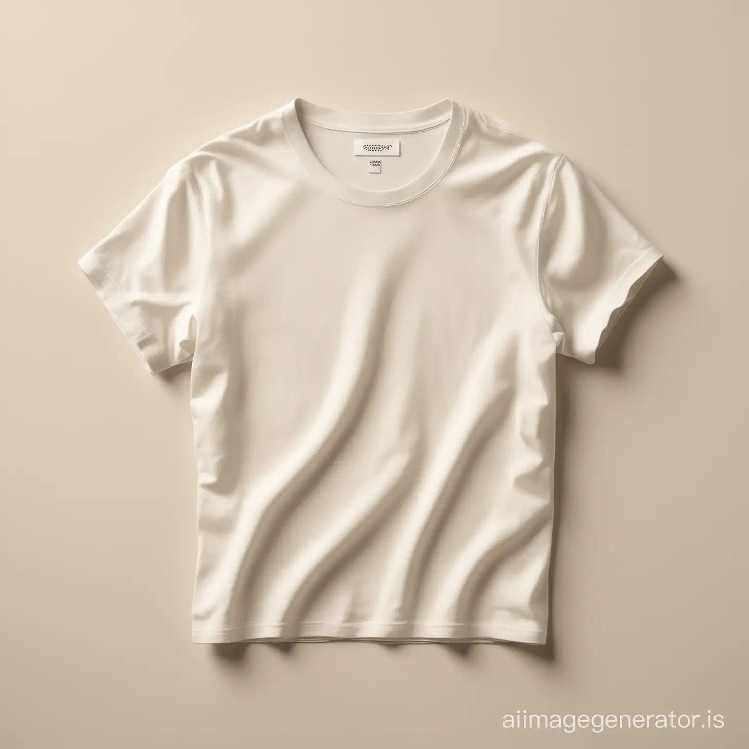 Super-realistic studio photo of a t shirt cotton  in a rich, ivory color. Natural daylight streams in from the side, casting soft shadows that highlight the cotton texture of the cotton. Background is a seamless white paper with a subtle texture, creating a clean, luxurious feel. Background is a photostudio. Overall aesthetic is high-end, minimalist, and inviting, reminiscent of a Zara brand catalog.