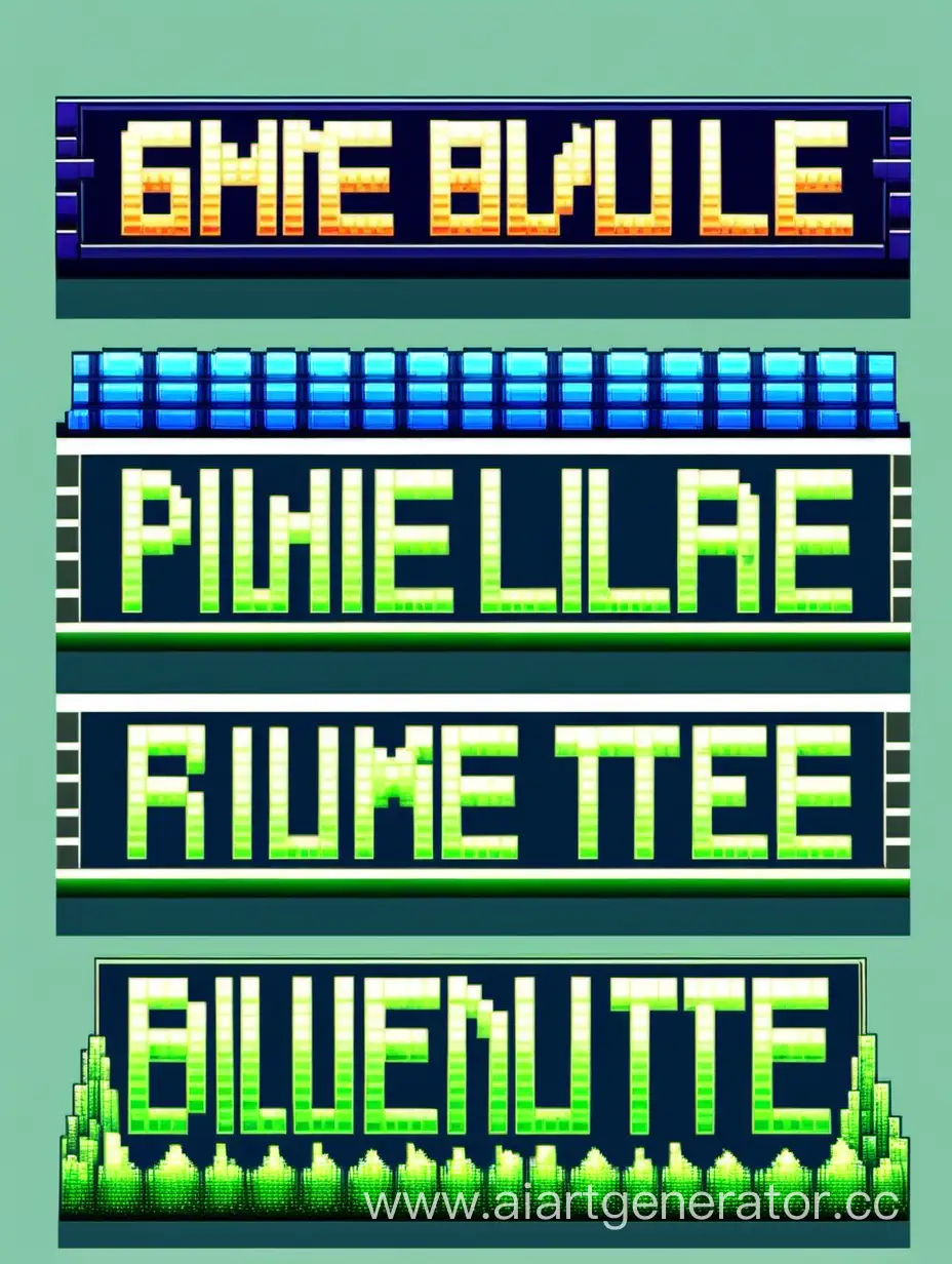 Сделать пиксельрую табличку с названием игры, зелено-синюю