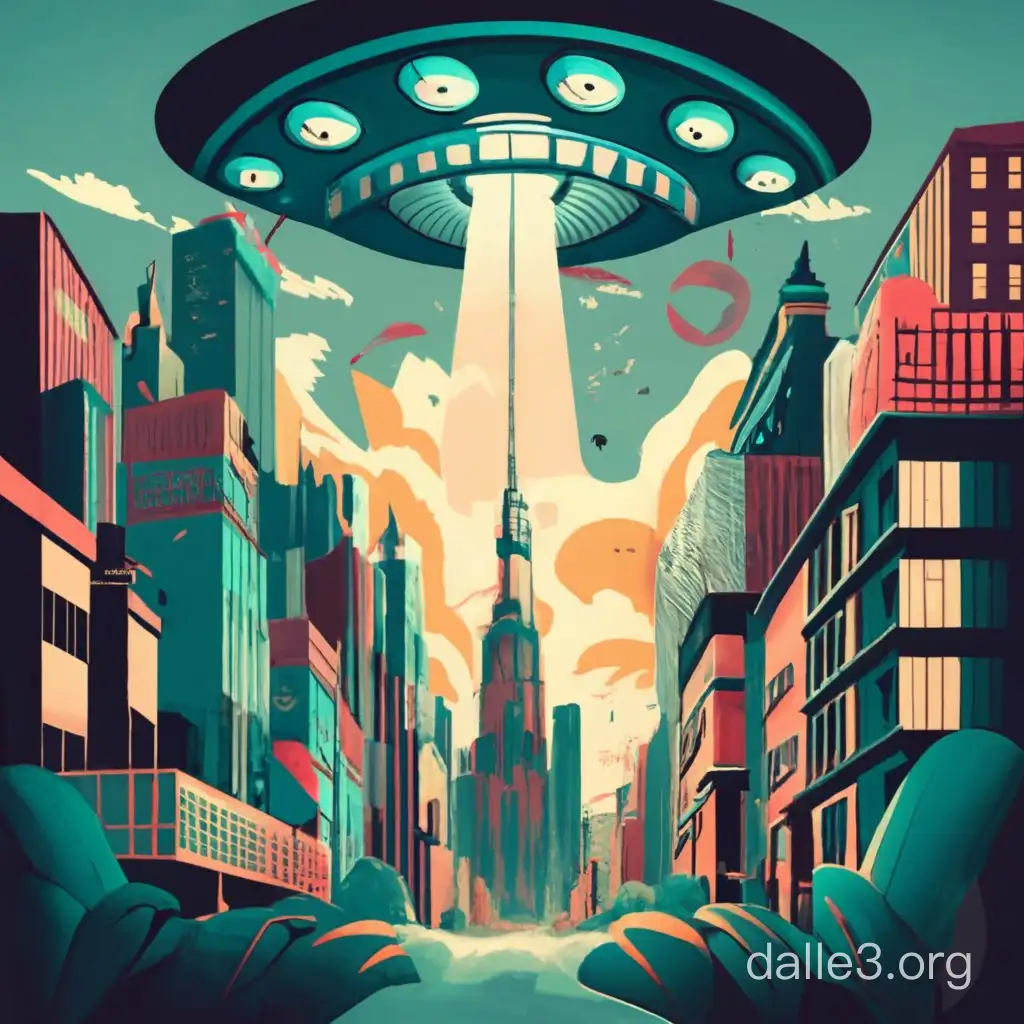 City Under Alien Siege Vintage Comic Art with a Dark Twist | Dalle3 AI