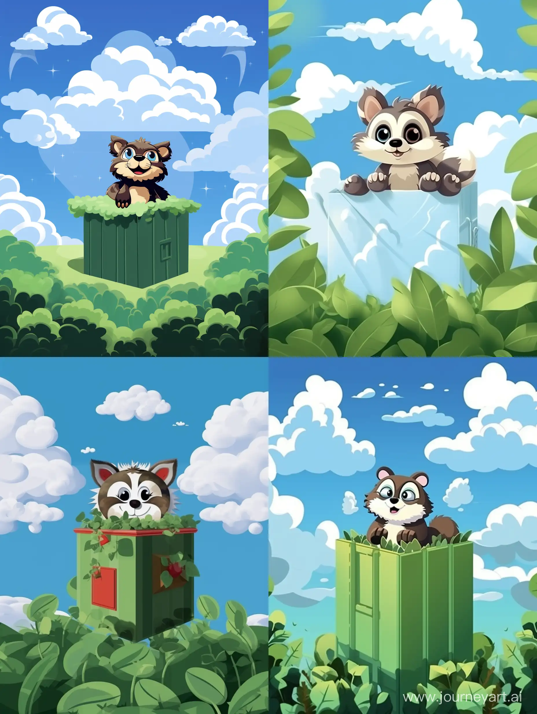 Whimsical-Flying-Raccoon-Adventure-Over-Town-Garden