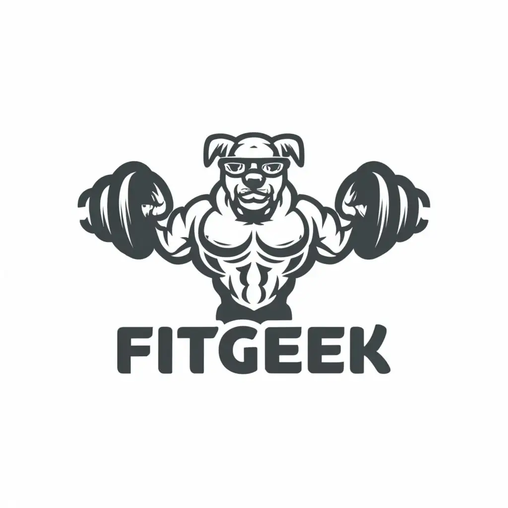 a logo design,with the text "fitgeek", main symbol:a muscle dog with glasses,Minimalistic,be used in Sports Fitness industry,clear background
