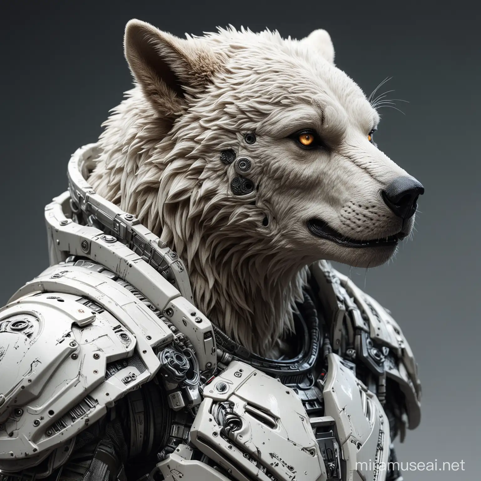 White SciFi Alien Portrait with Armor Part Wolf Part Bear