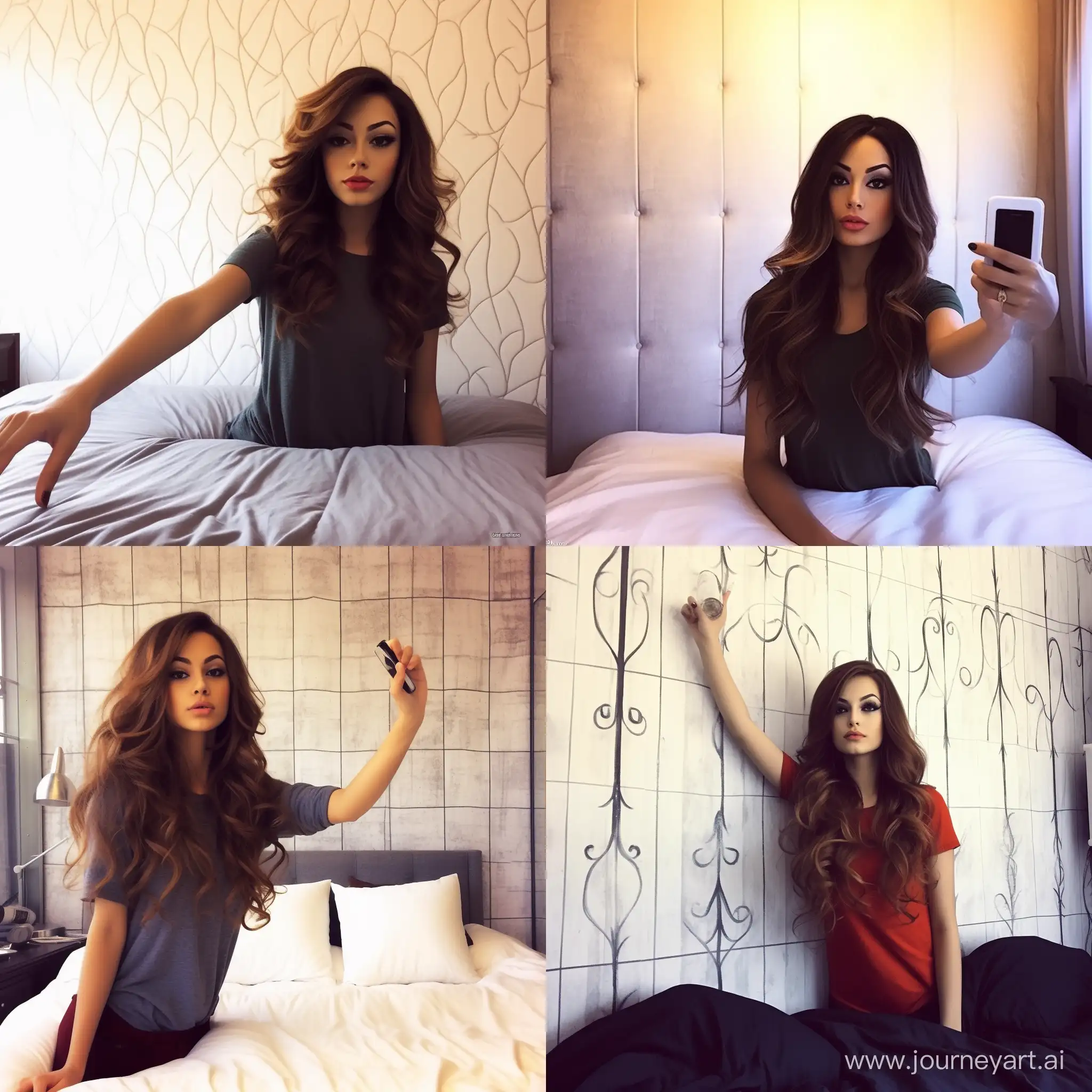 Stylish-Bedroom-Selfie-Captivating-Girl-Poses-Amid-Cozy-Surroundings