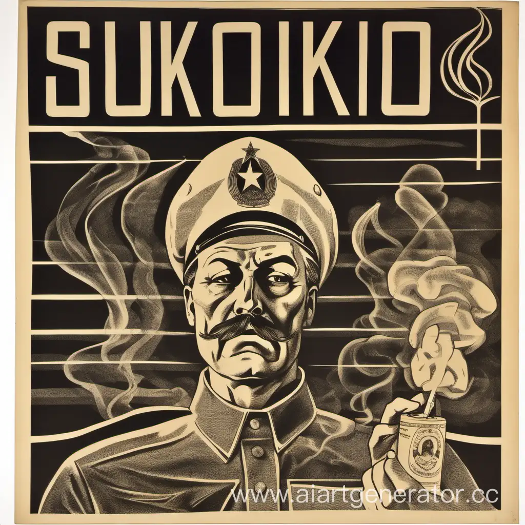 Оригинальный нарисованный плакат с демонстрацией негативного влияния курения в стиле ссср