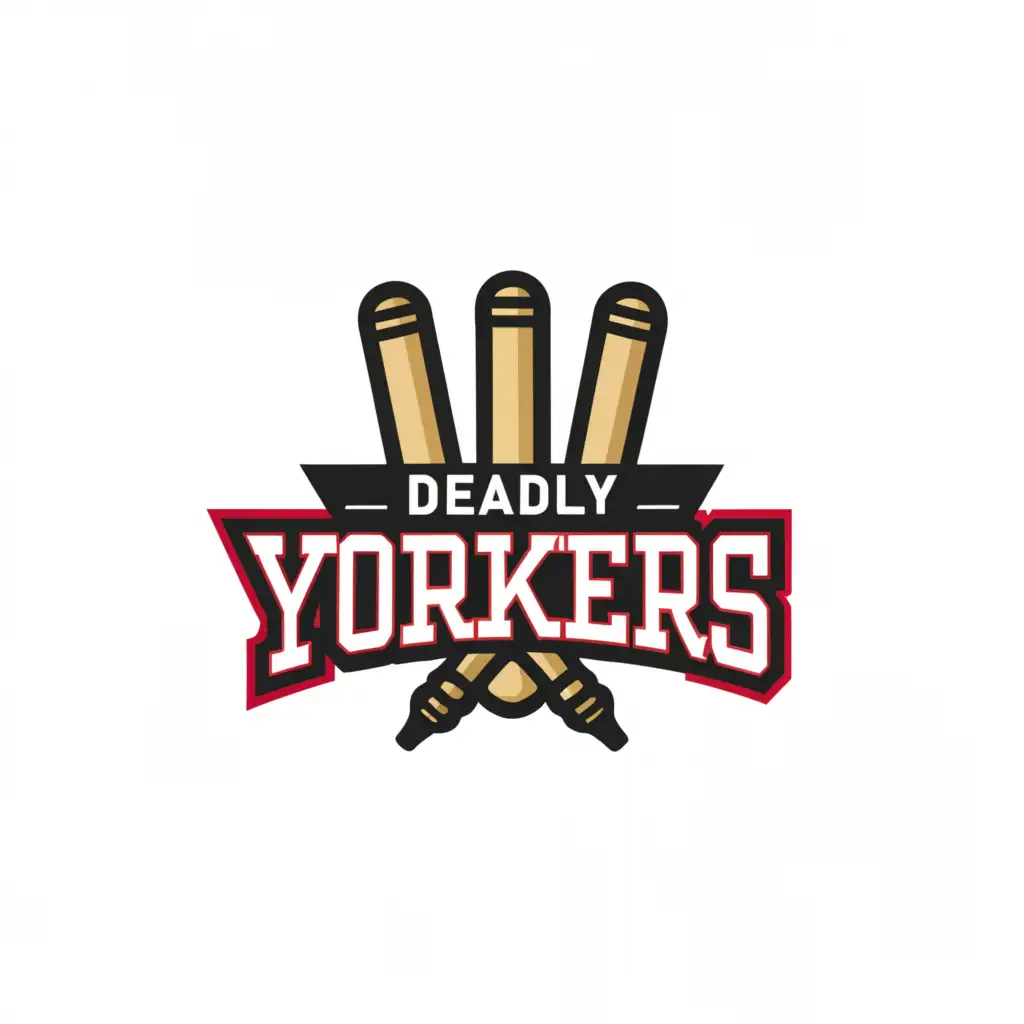 a logo design,with the text "Deadly Yorkers", main symbol:Cricket stumps, ball and bat,Moderate,be used in Sports Fitness industry,clear background