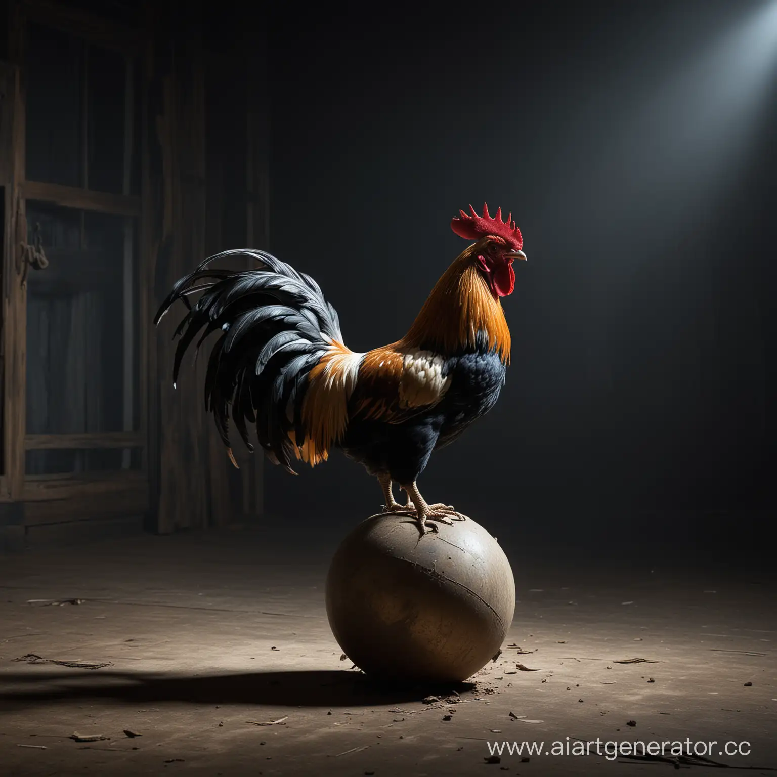 Rooster-Balancing-Act-in-Illuminated-Darkness