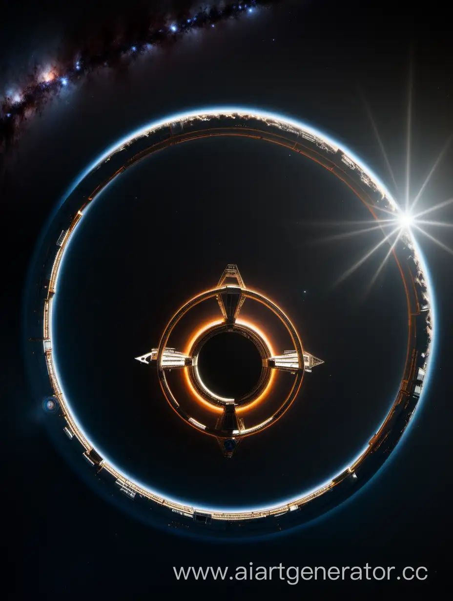 космическая станция в виде колец вокруг звезды