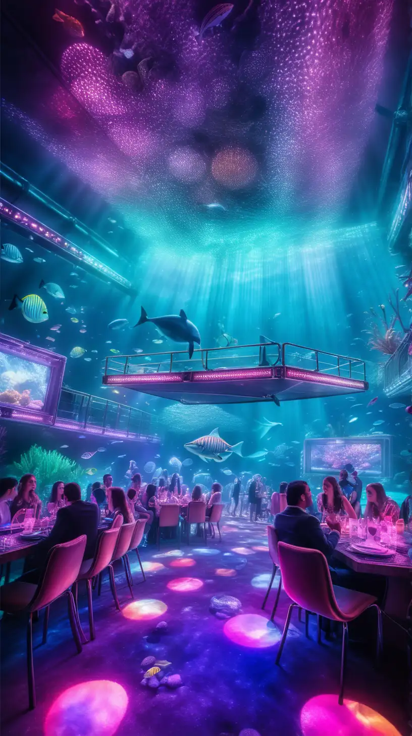 Vibrant Underwater Disco with Neon Lights and Fog