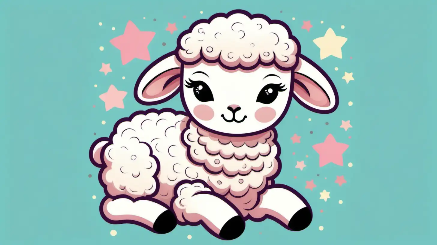 STYLE: flat vector illustration | SUBJECT: lamb | AESTHETIC: babydollcore , bold outlines | COLOR PALLETTE: pastels | IN THE STYLE OF: vintage kitsch greeting card, desktop wallpaper — niji 5 — s 50