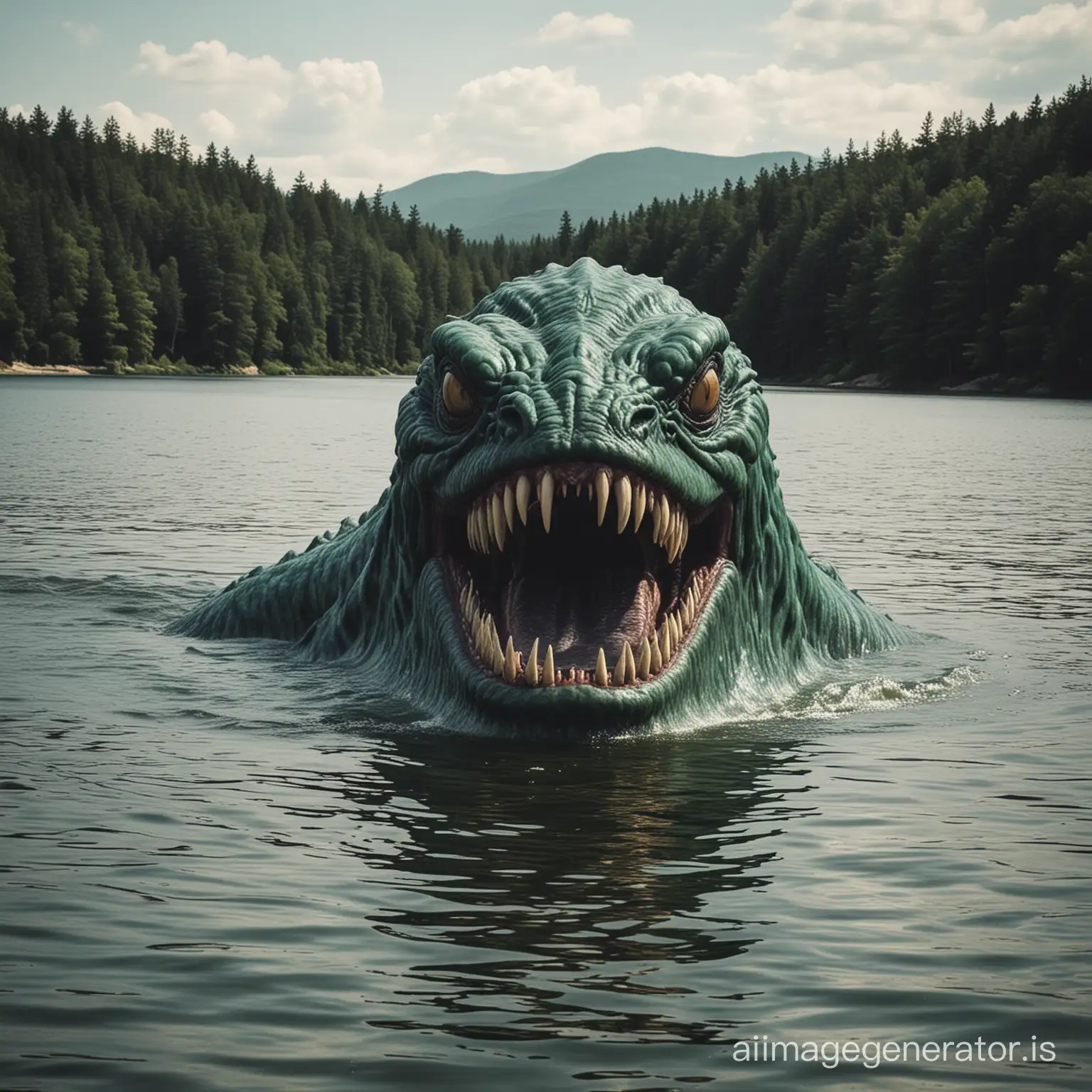 Mysterious Encounter Lake Monster Emerges from Misty Waters | AI Image ...