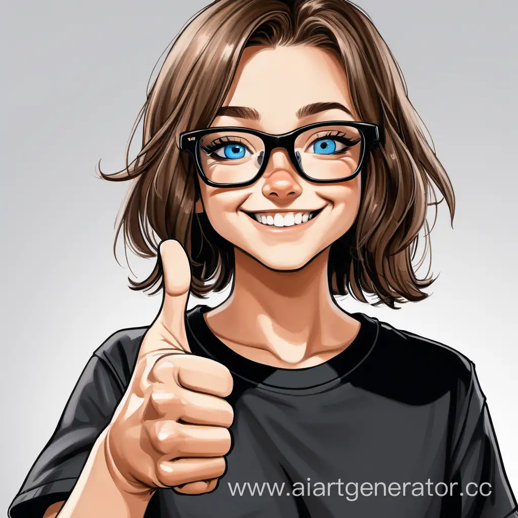 Smiling-Girl-with-Brown-Hair-Blue-Eyes-and-Black-Glasses-Giving-Thumbs-Up