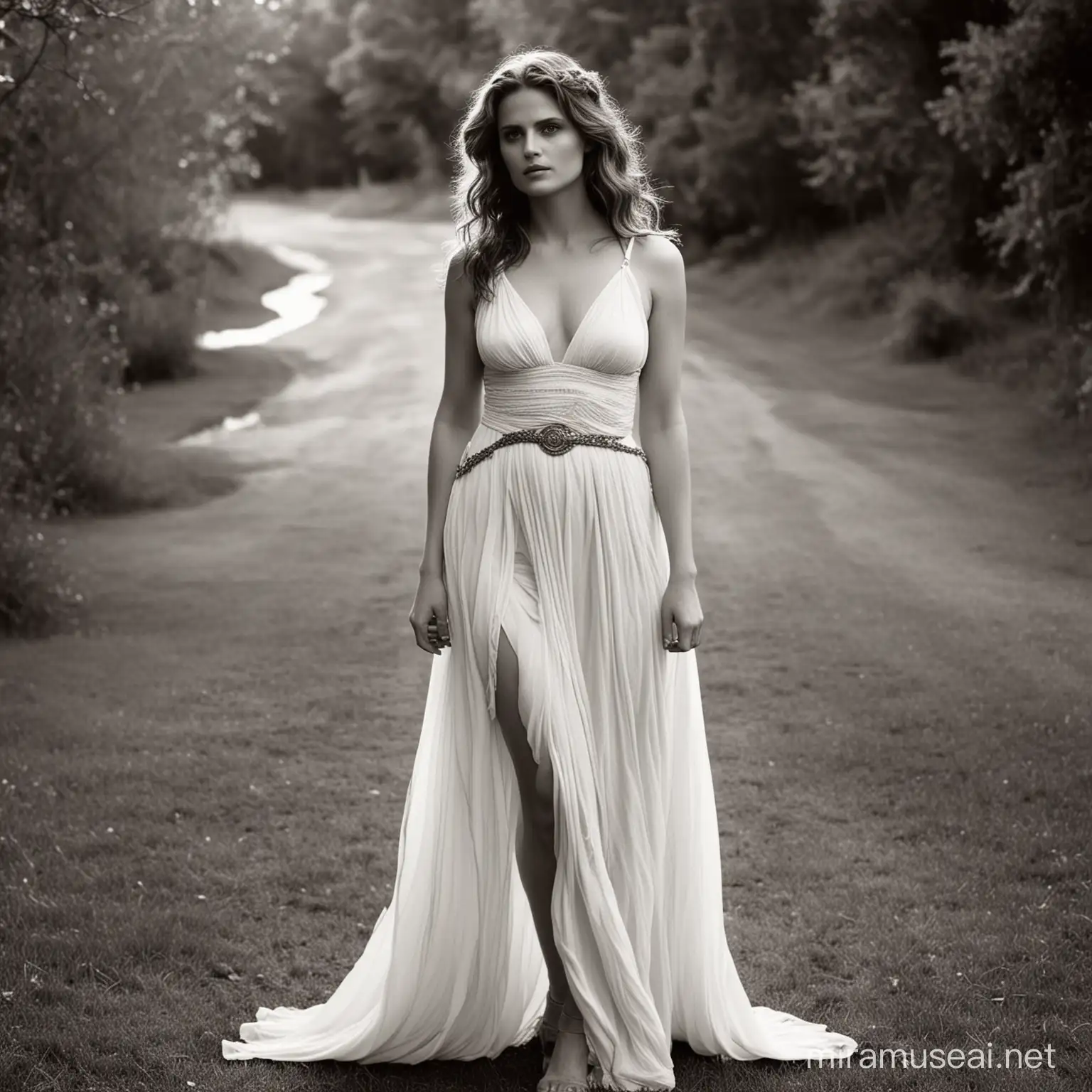 Goddess Aphrodite Portrayed by Stana Katic in Full Body View from the Back