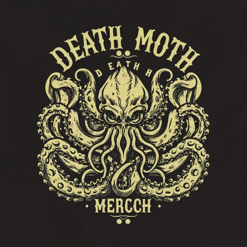 a logo design,with the text "Death Moth Merch.", main symbol:Kraken with skeleton head,complex,clear background