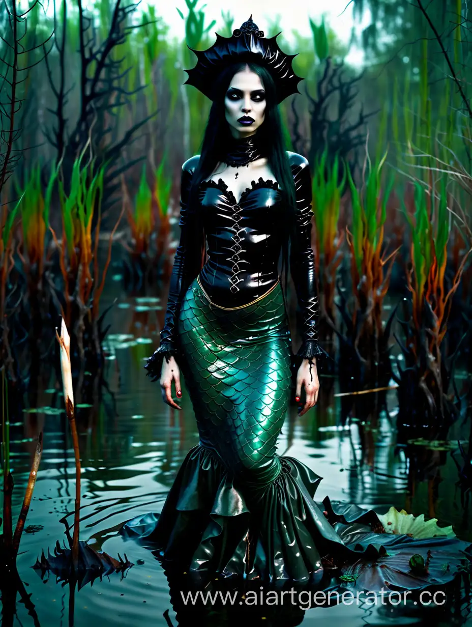 Mysterious-Dark-Mermaid-in-Enchanting-Swamp-with-Kokoshnik