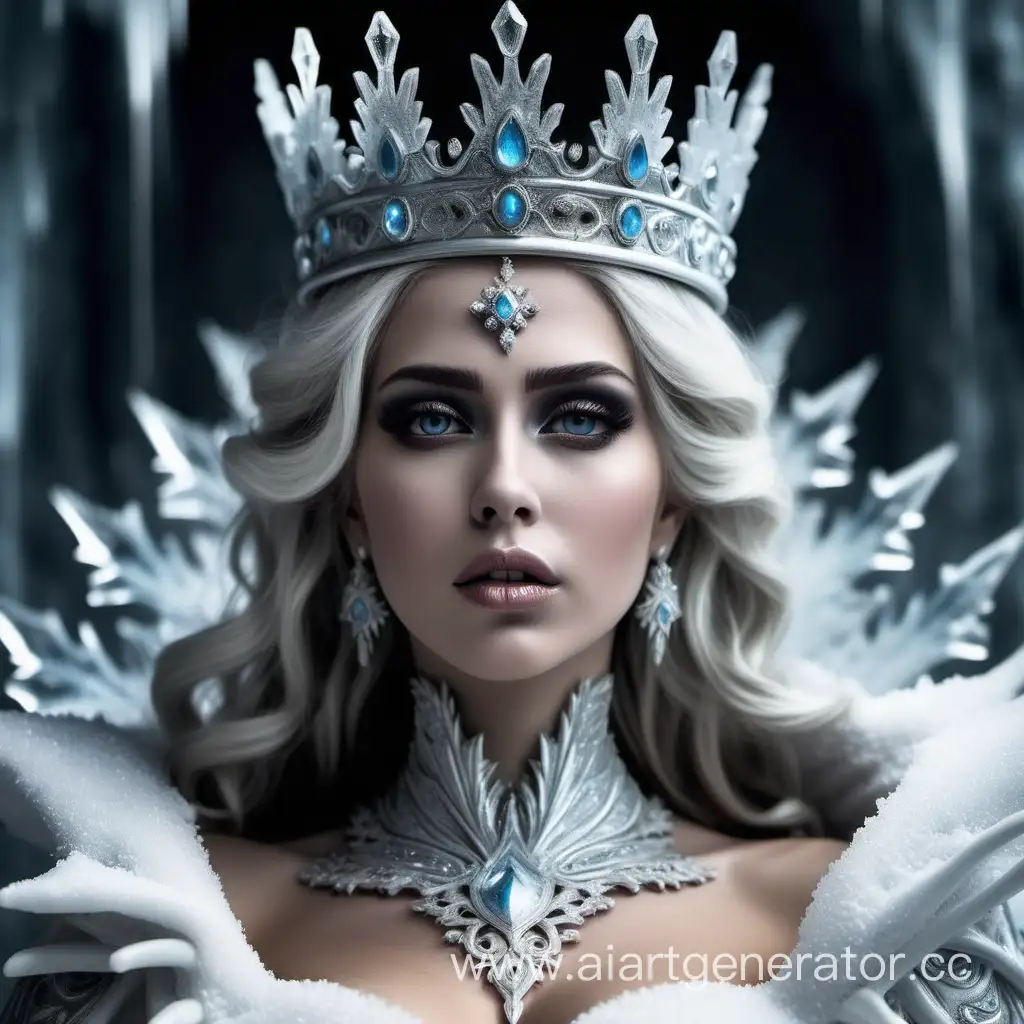 The white ice queen. very beautiful facial features. He sits on the throne.