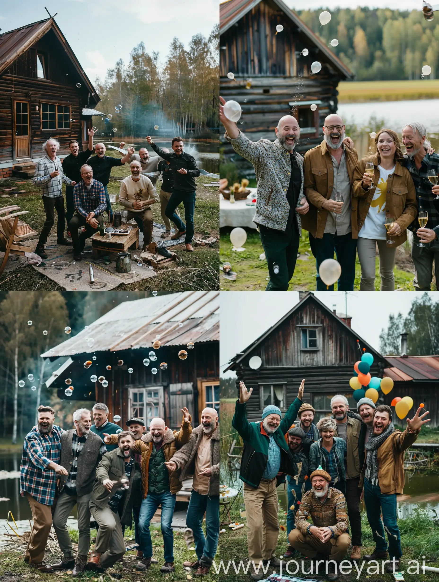 Outdoor-50th-Birthday-Celebration-with-7-Men-and-a-Young-Woman-by-a-Lake