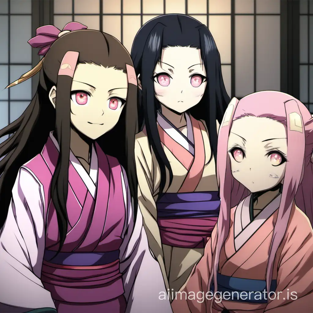 Anime Characters Mitsuri Nezuko and Shinobu in a Serene Cherry Blossom ...