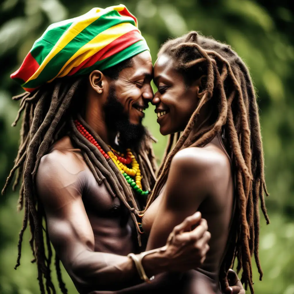 Vibrant Love Rasta Couple Embracing in Affectionate Harmony