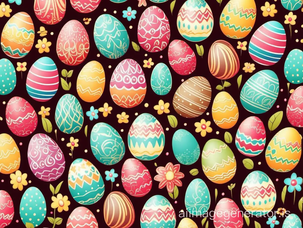 vector bright seamless pattern with Easter eggs, Easter cakes and flowers