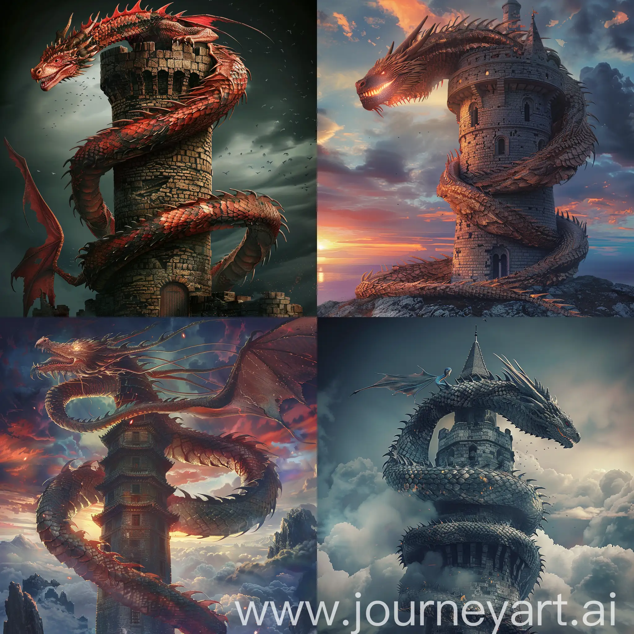 Dragon-Wrapping-Around-Tower-Fantasy-Art