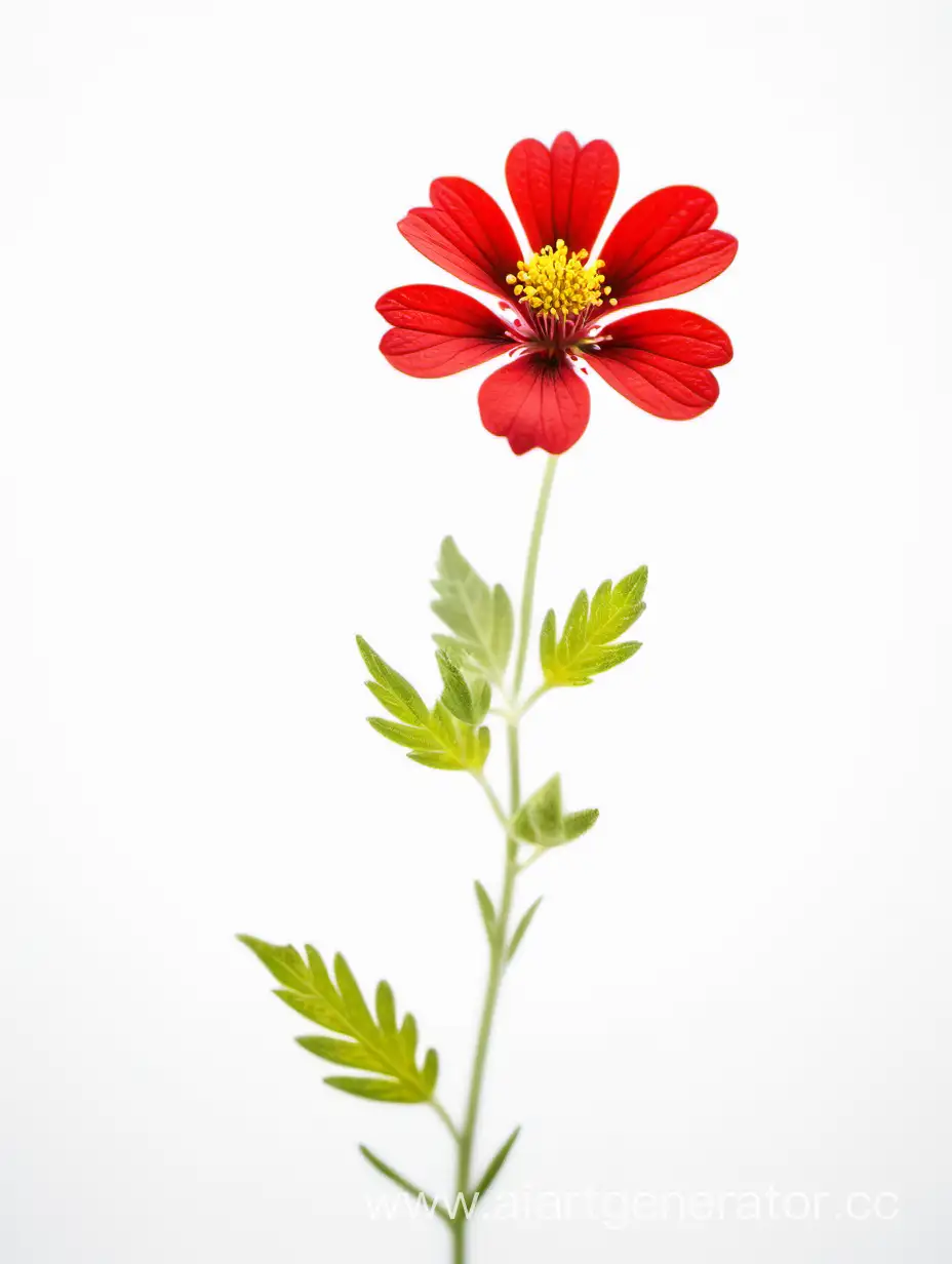 Vibrant-Red-Wild-Flower-Blossoming-Against-Pure-White-Background