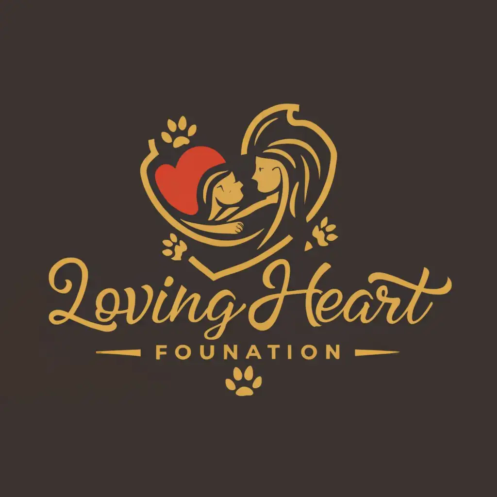 a logo design,with the text 'Loving Heart Foundation', main symbol:heart, mother and child, pets,Moderate,be used in Religious industry,clear background