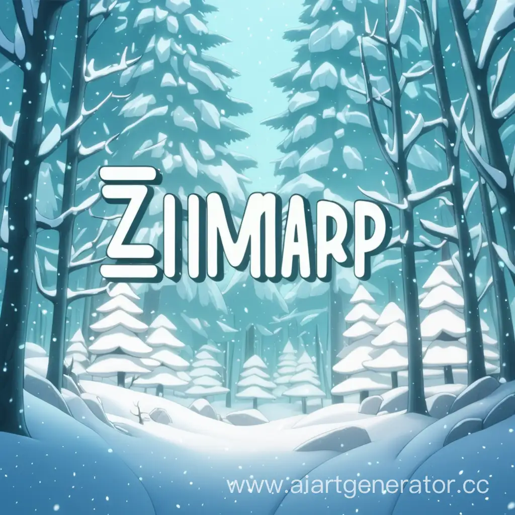 Создай зимний лес в аниме стиле с текстом ZimaRp по середние