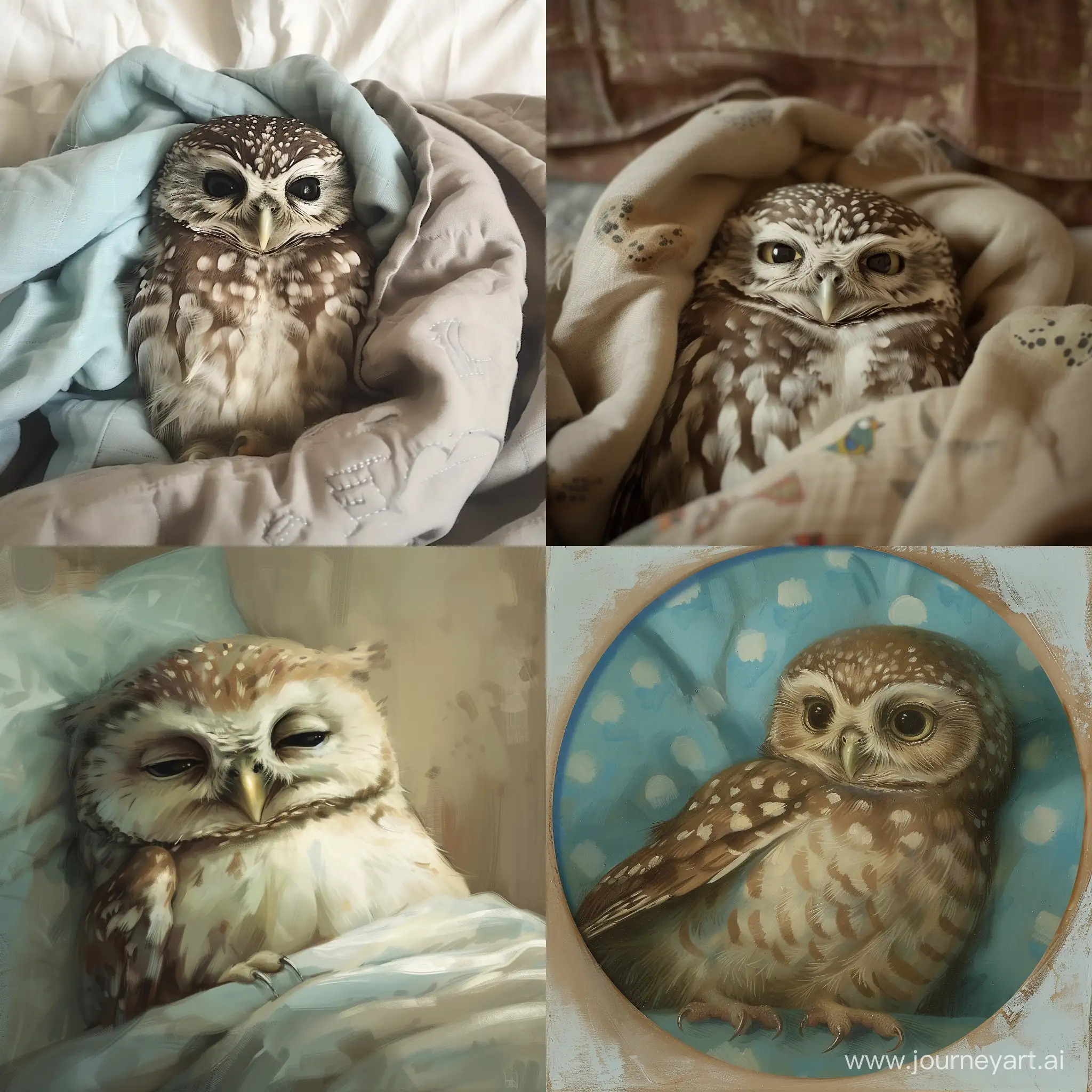 Adorable-Little-Owl-Sleeping-Peacefully-in-Bed-Sweet-Dreams-Baby