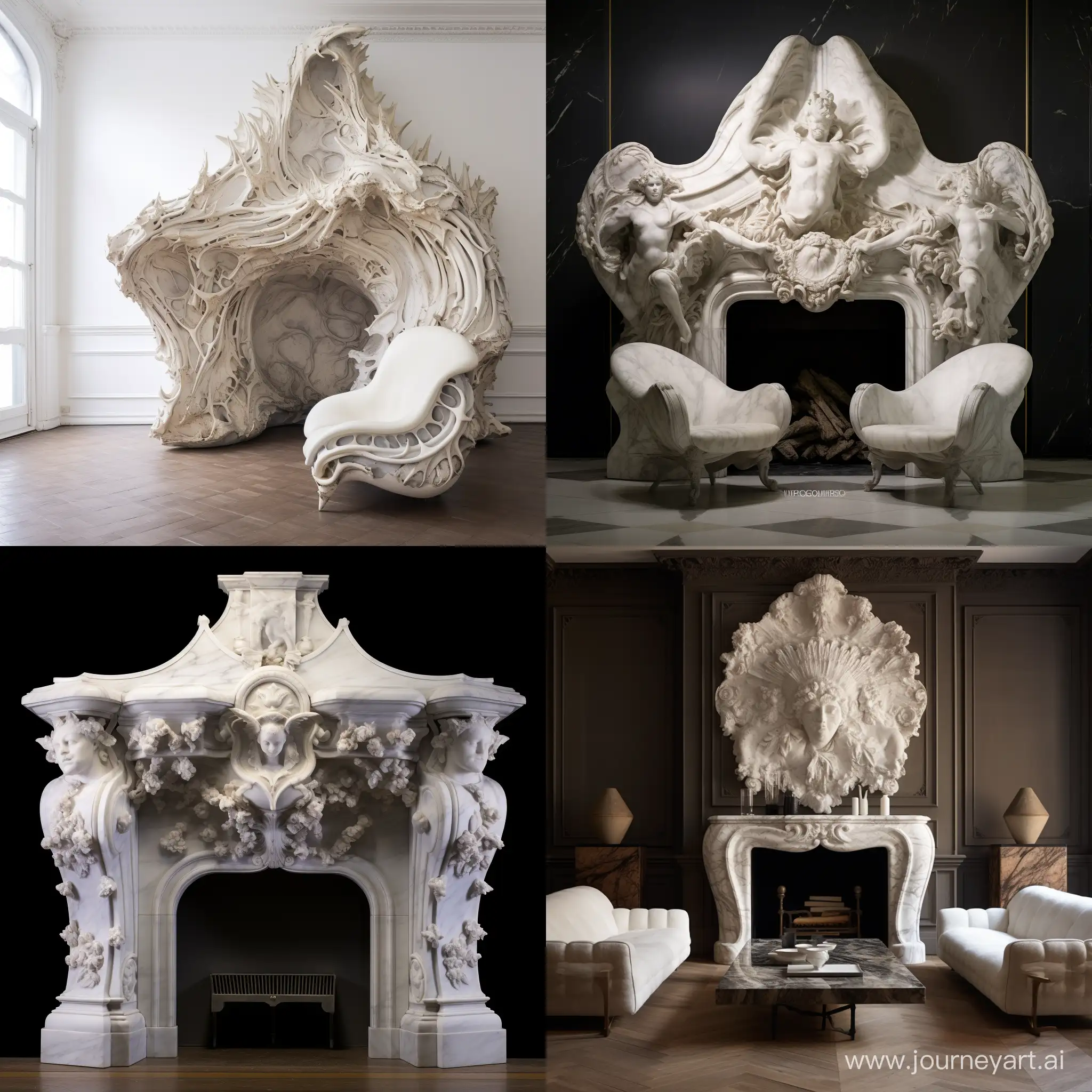 Ethereal-Angel-Sculpture-Adorning-a-Luxurious-Marble-Fireplace
