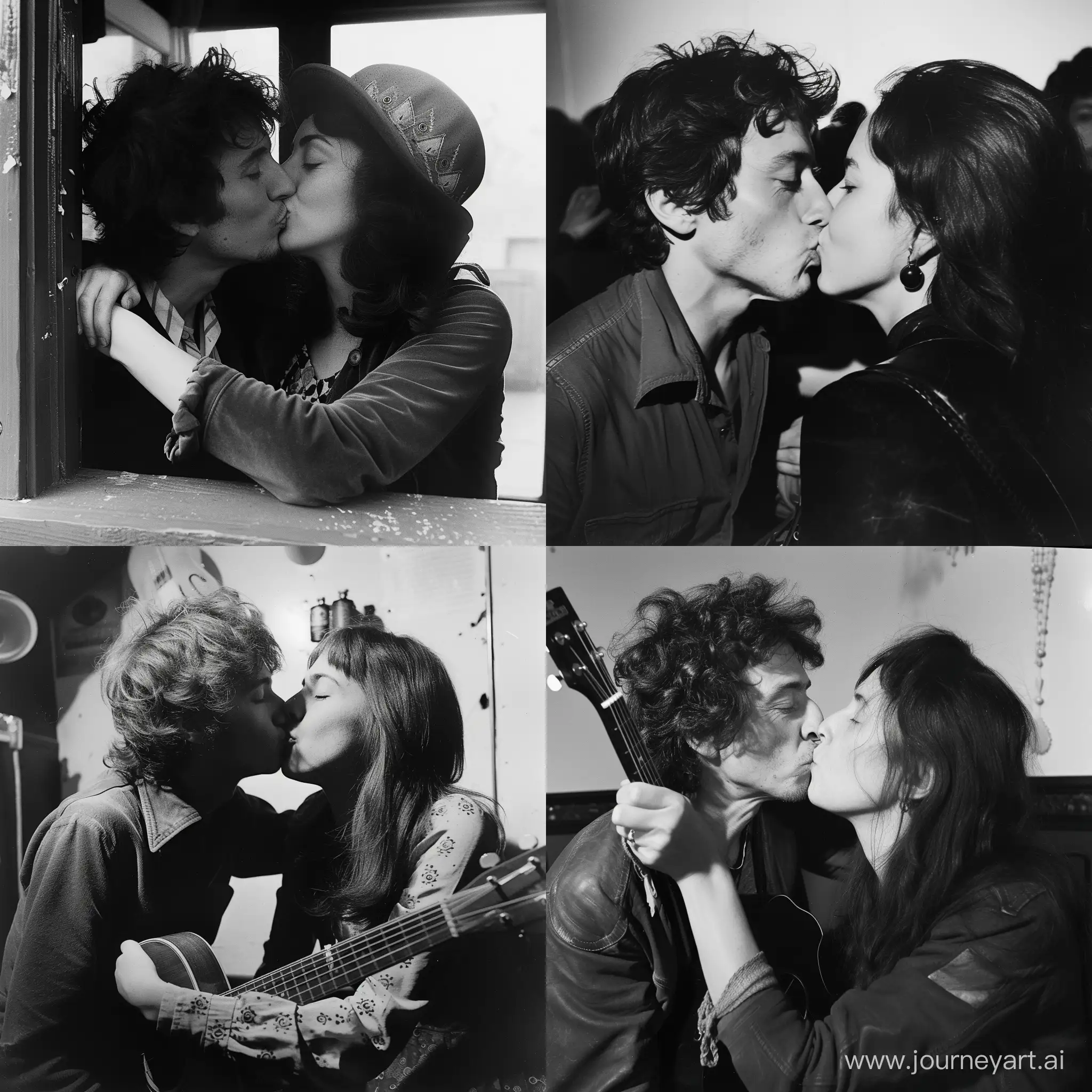 Bob dylan kissing with joan baez, circa 1965