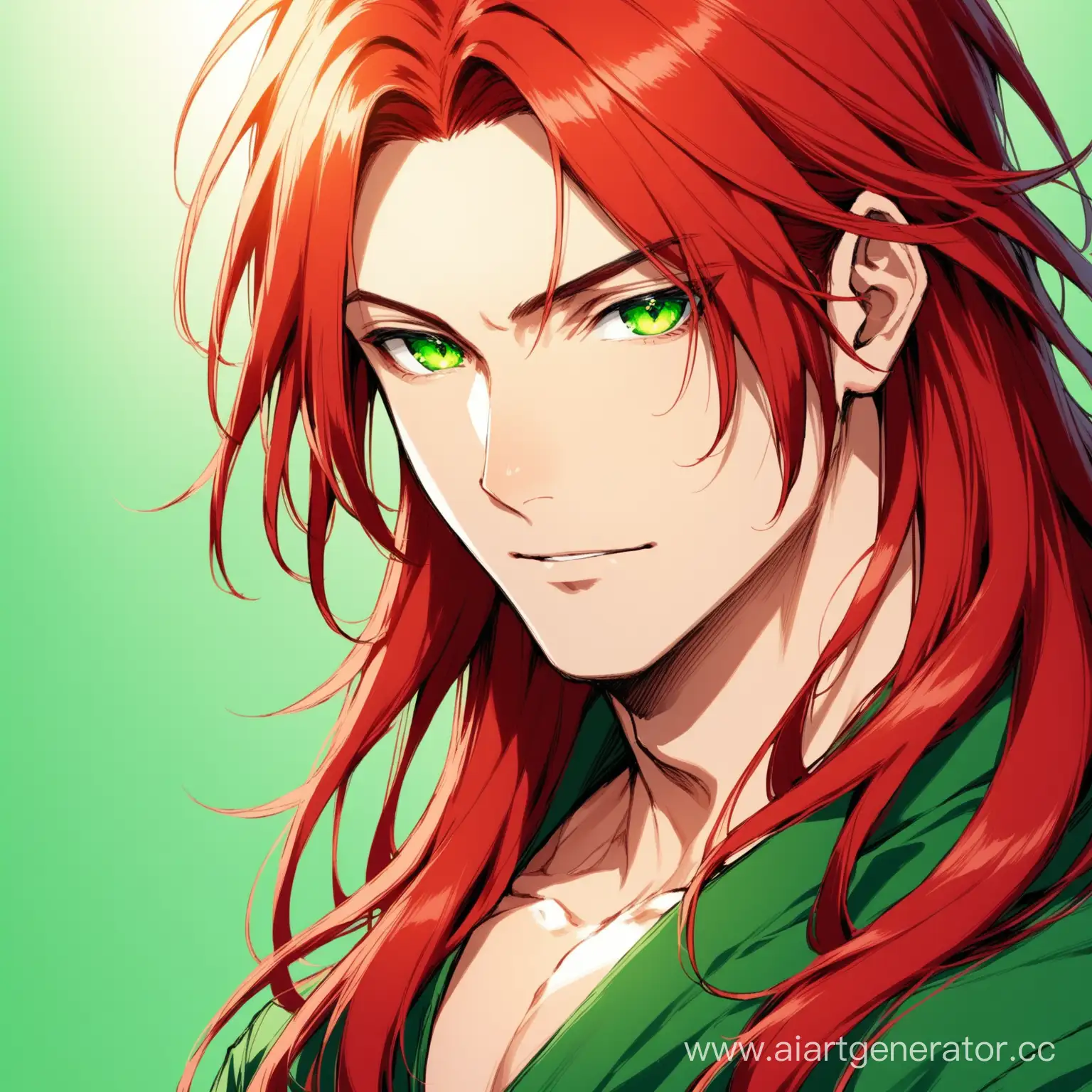 Парень с длинными красными волосами и зелёными глазами