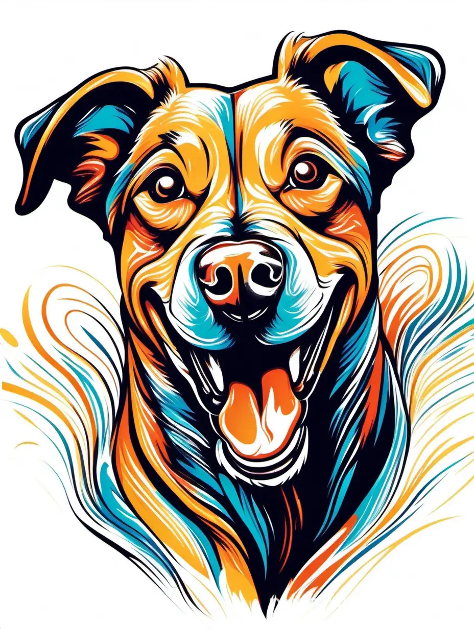 a playful dog depicted as vibrant vector art, showcasing contour details on white background