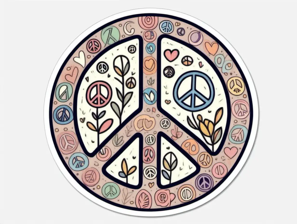 Peace Sign , Sticker, Lovely, Muted Color, Art brut style, Contour, Vector, White Background, Detailed

