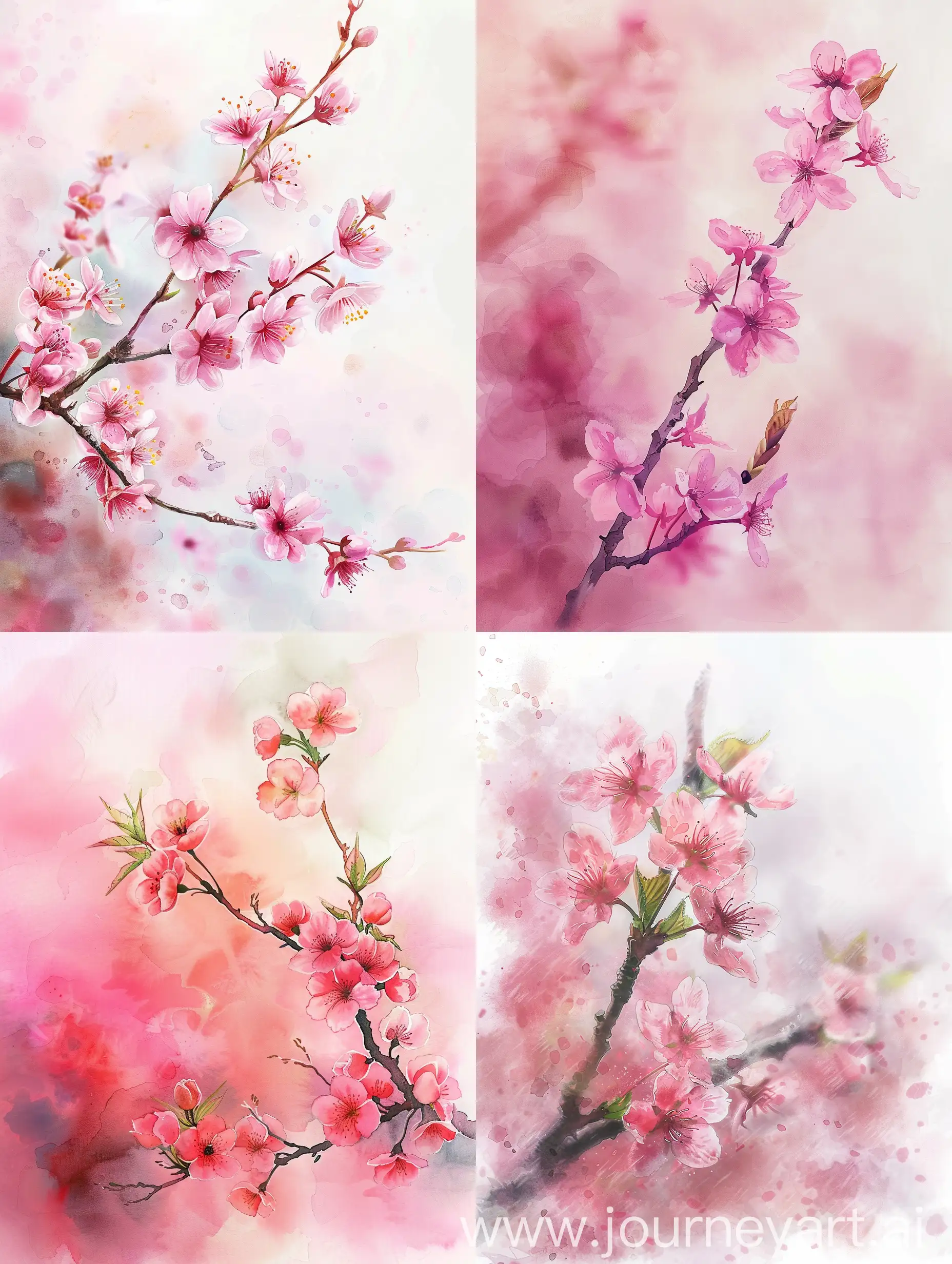 sakura branch, blurred background, watercolor