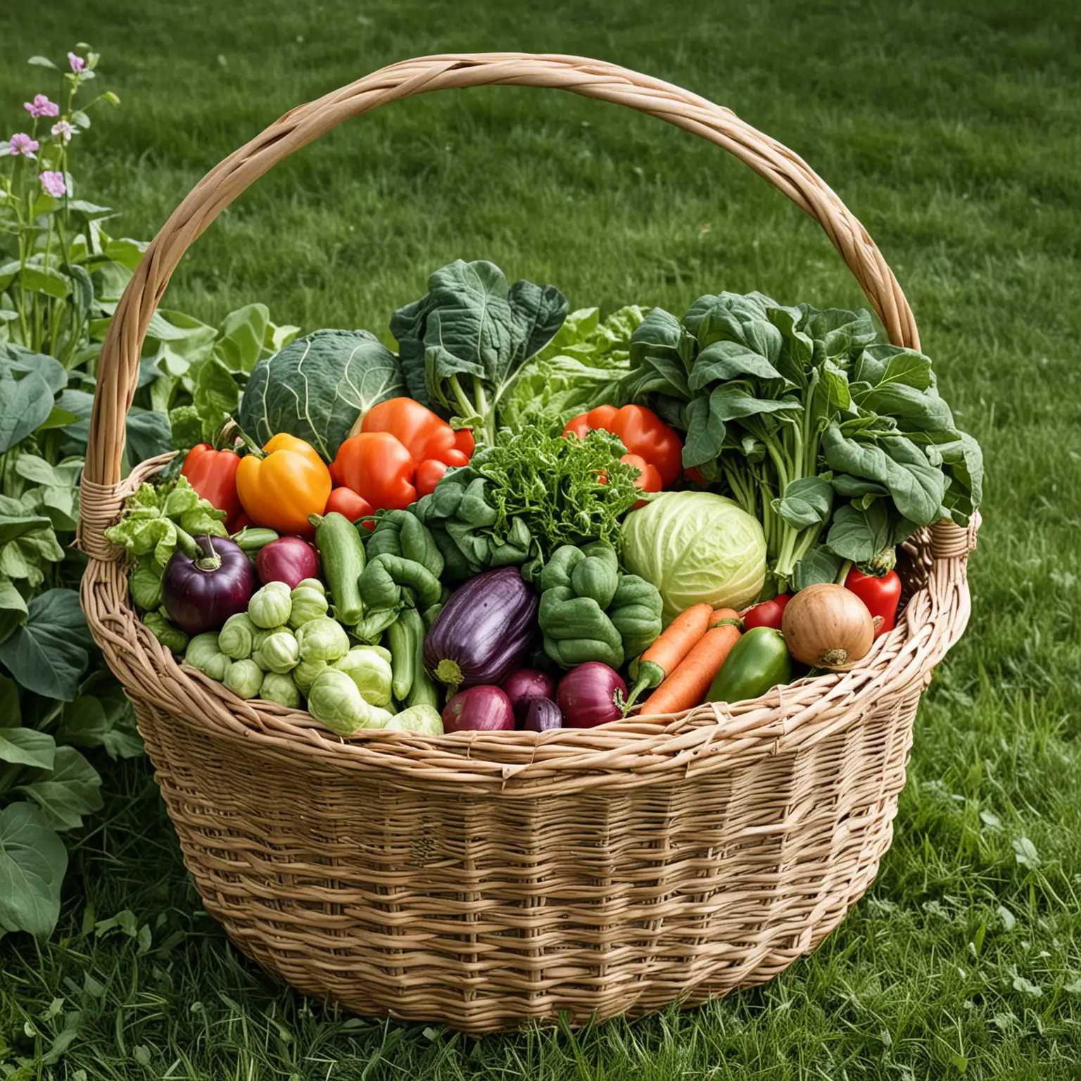 Harvesting Fresh Garden Vegetables Basket Overflowing with Colorful Produce