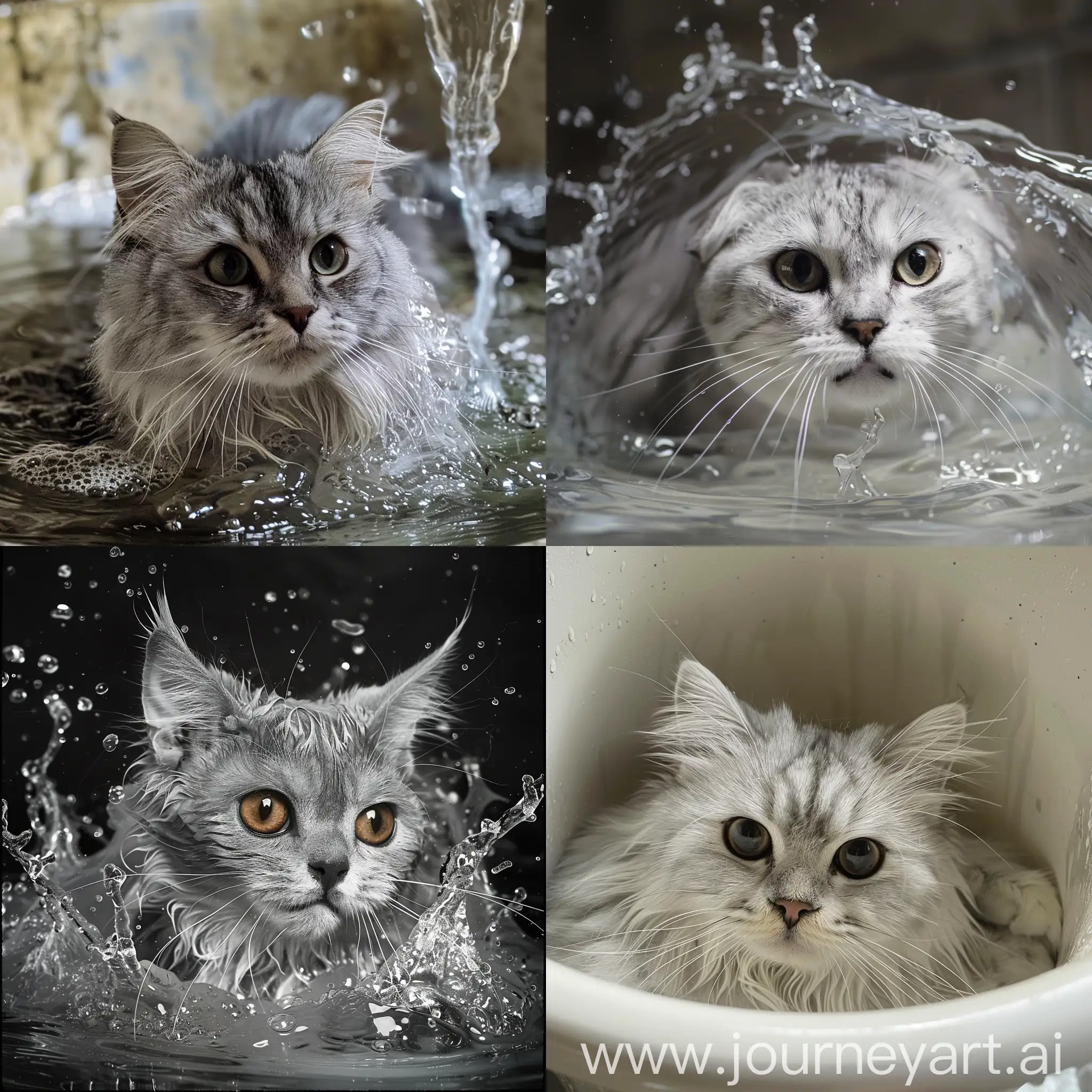 The two-year-old silver shaded cat is dunking.