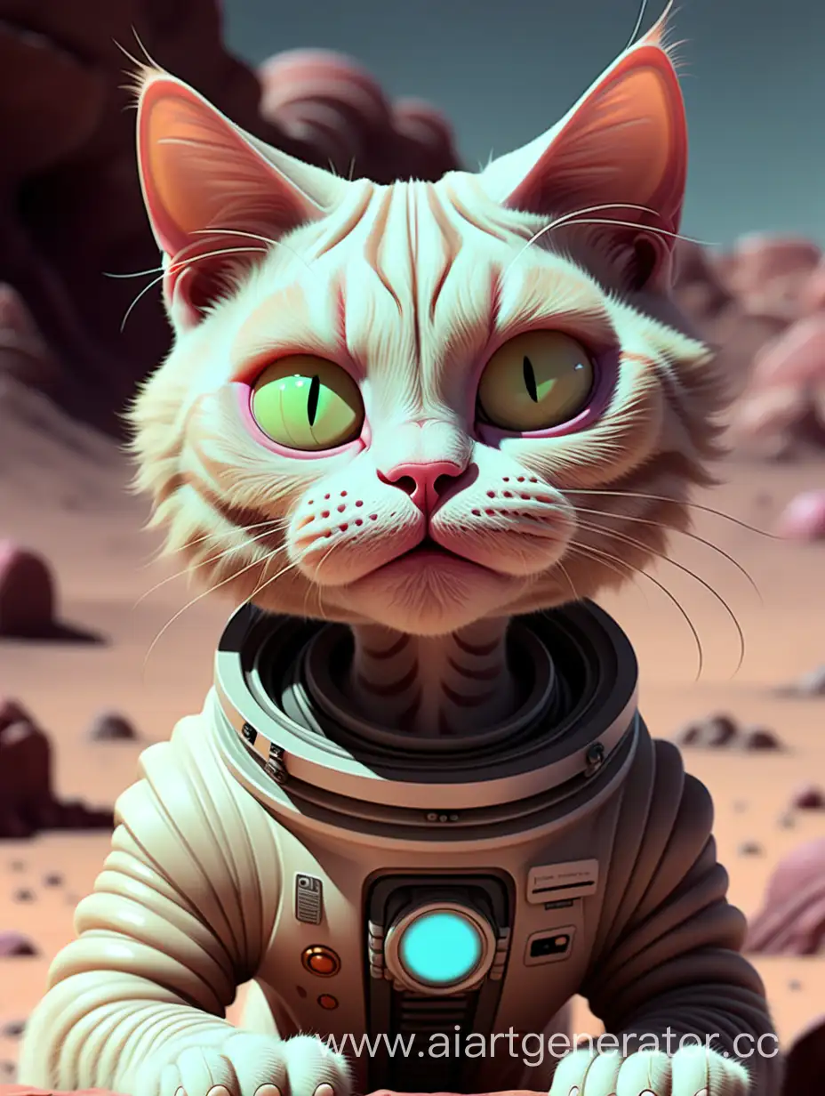 HumanLike-Alien-Cat-Exploring-Extraterrestrial-World