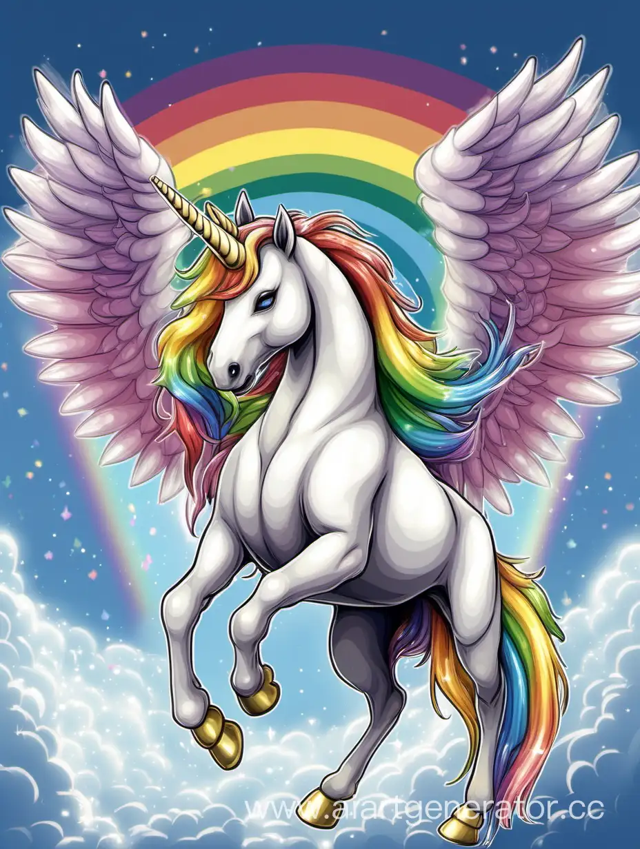 winged unicorn with rainbow hooves