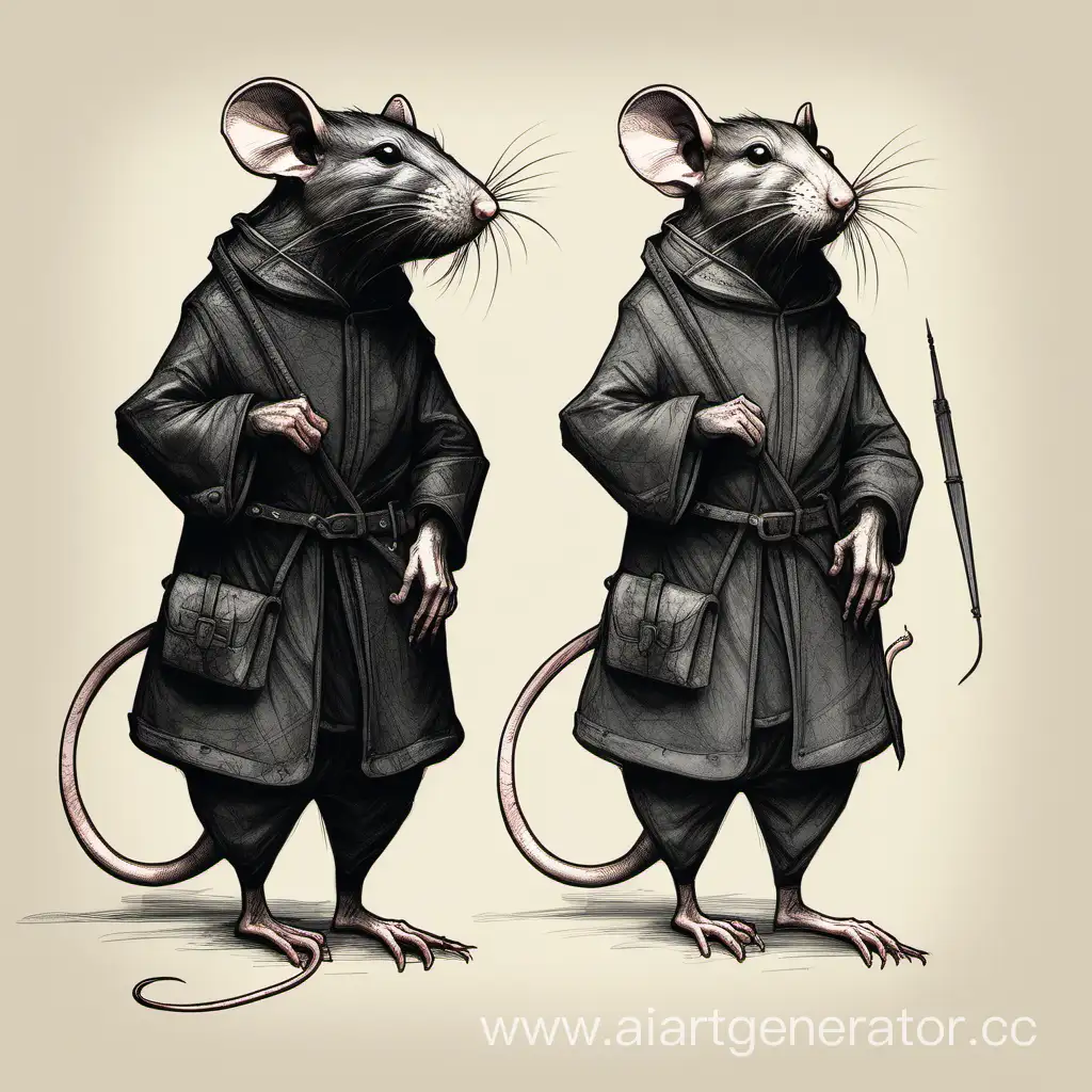 Medieval-Rat-Traveler-in-Black-Clothing-Front-and-Side-View-Sketch