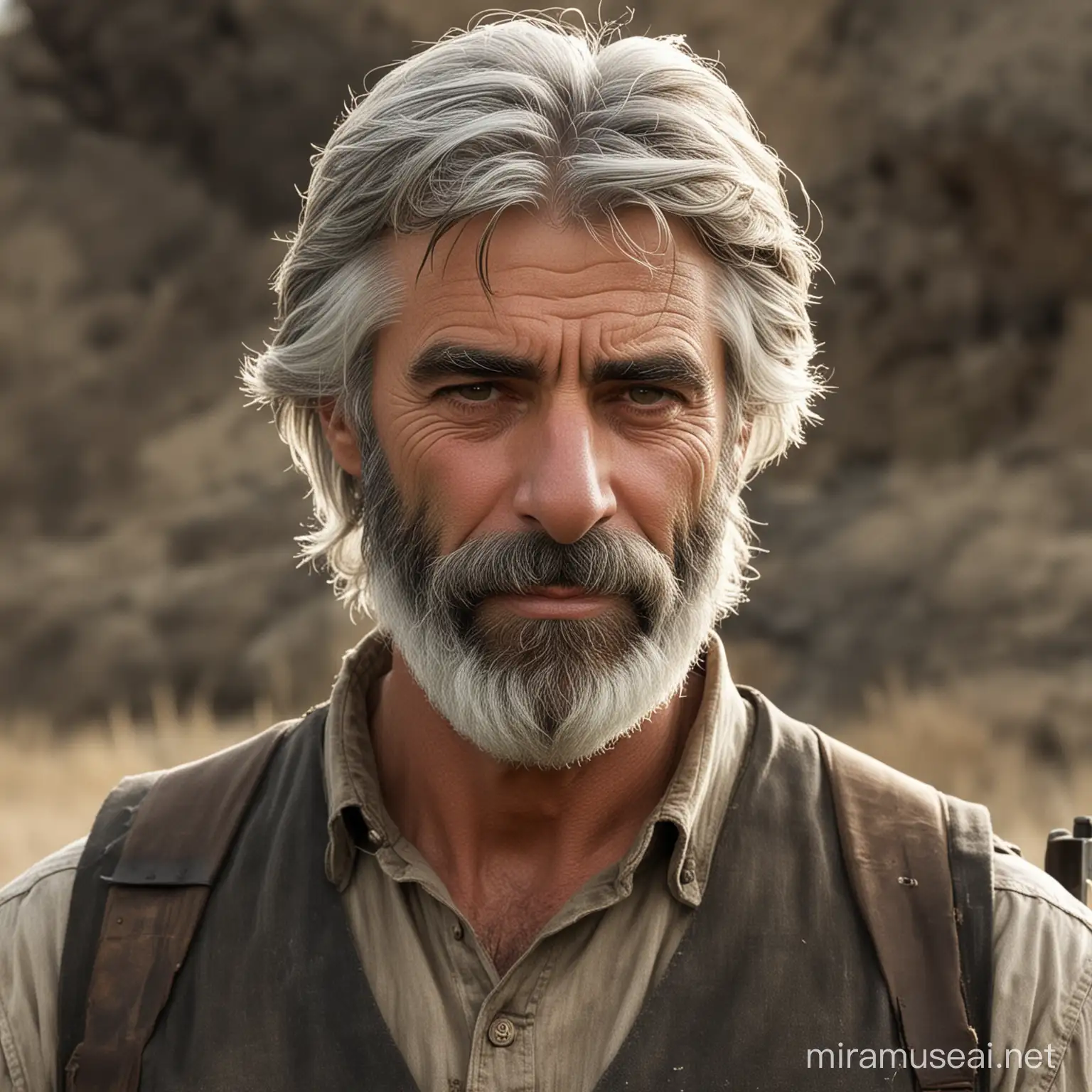 Post apocalypse gunslinger Sam Elliott with beard